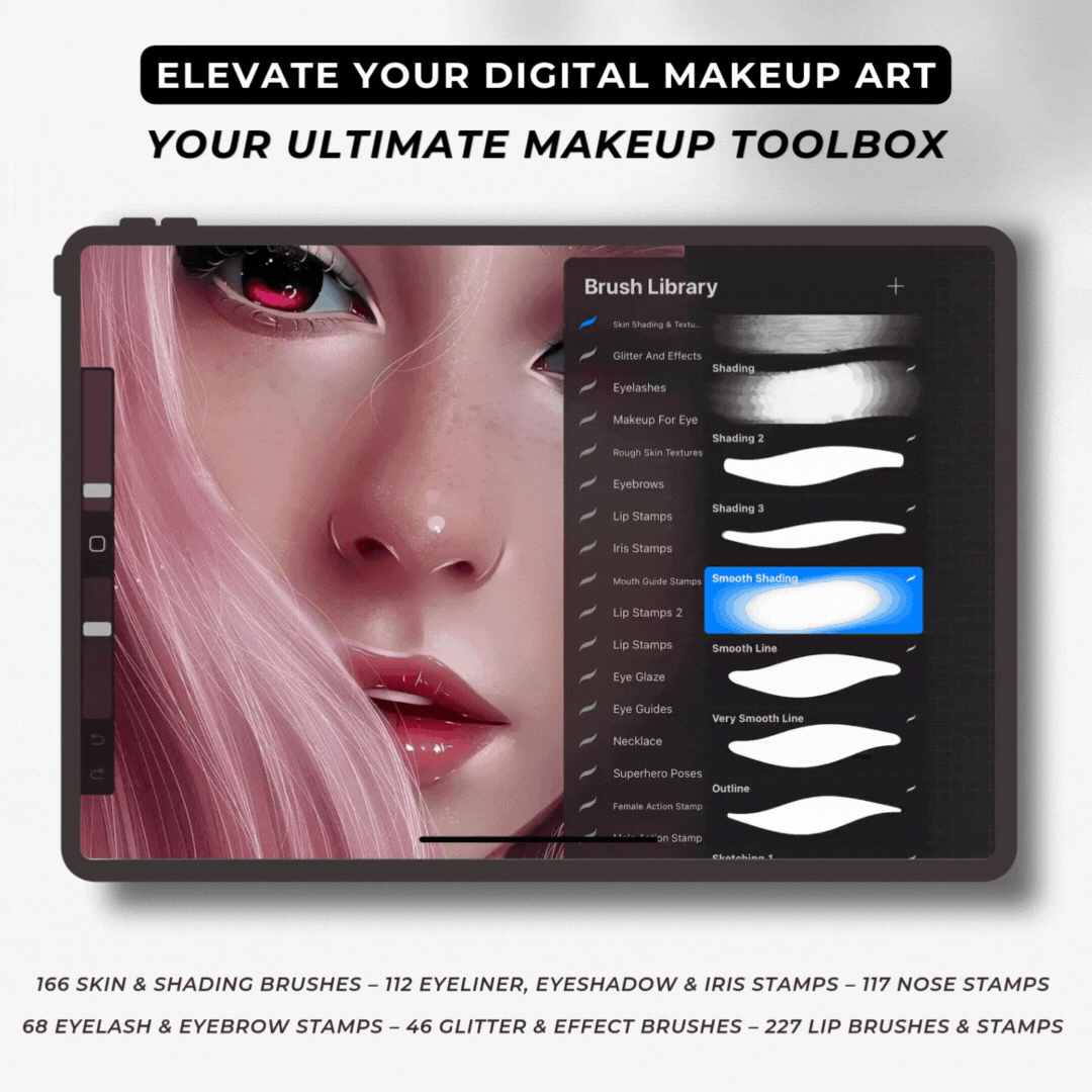 Procreate Portrait Studio - 1100+ Face, Eye & Makeup Brushes & Stamps